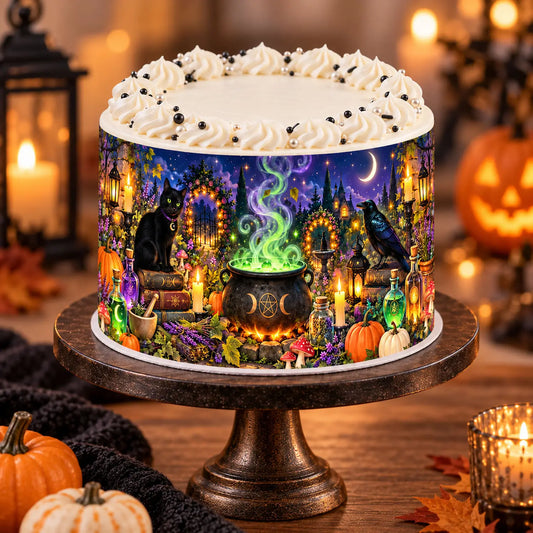 Celebate with Halloween Edible Image Cake Wrap -Seamless Witches Brew Icing Sheet - RA Pape