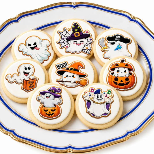 Halloween Edible Image Cookie & Cupcake Topper Ghostly Delights-20- 2" Precut Icing Sheet- RA Pape