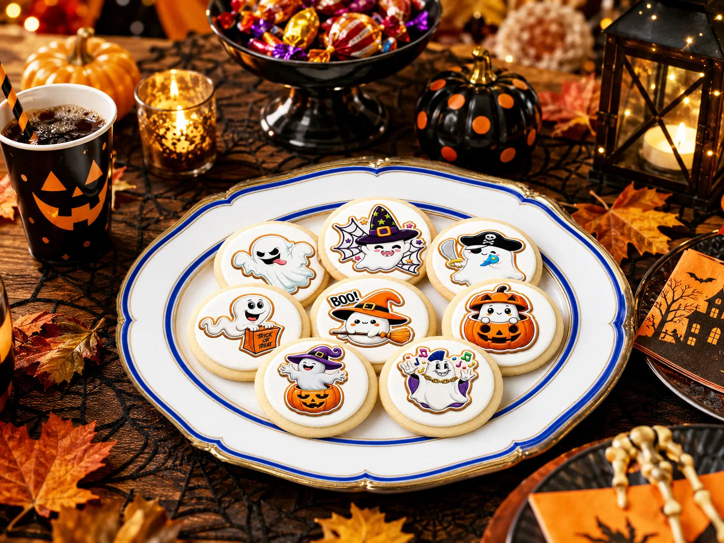 Party with Halloween Edible Image Cookie-Cupcake Topper Ghostly Delights-20- 2" Precut Icing Sheet- RA Pape
