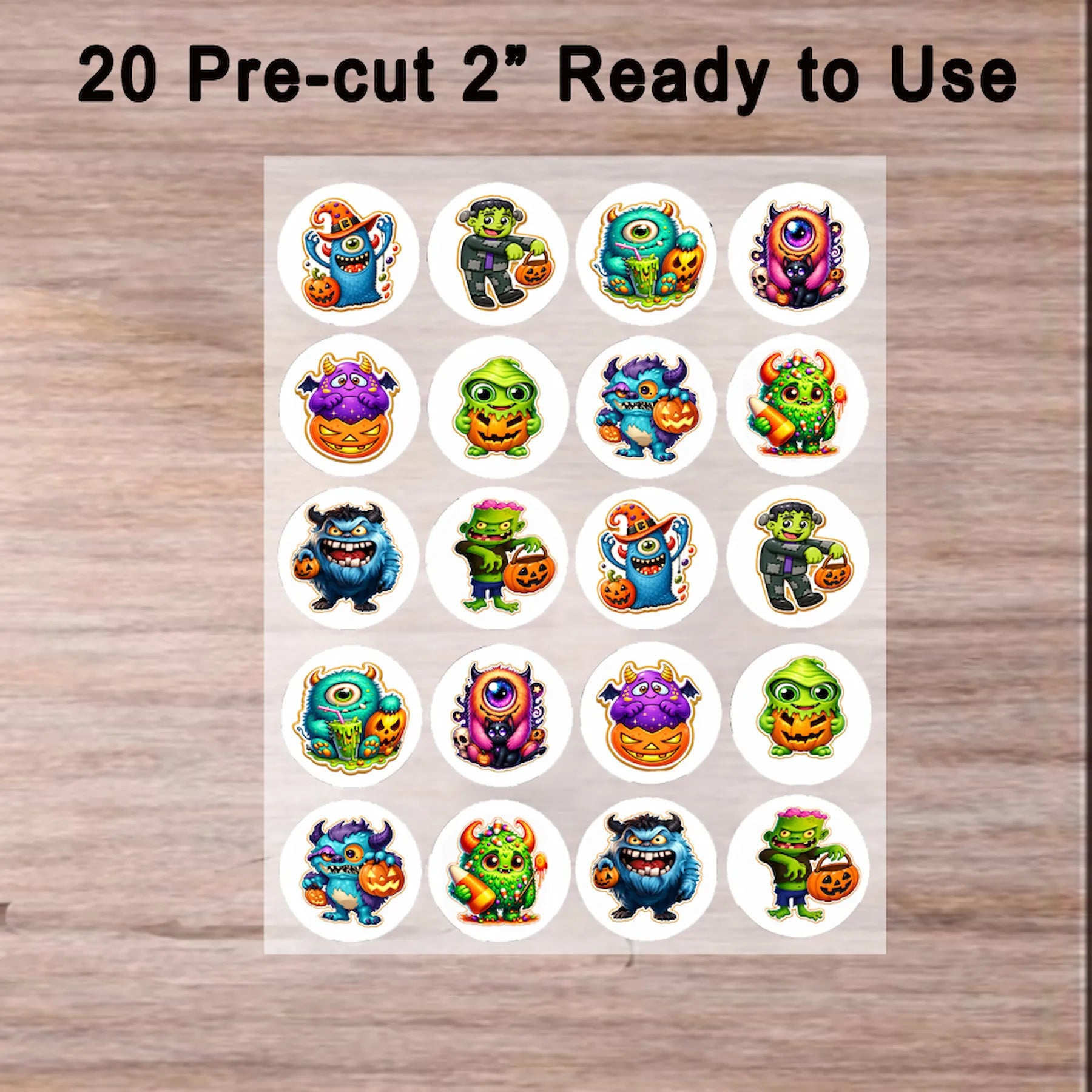 Halloween Edible Image Cookie & Cupcake Topper Little Monsters - 20- 2" Precut Icing Sheet- RA Pape ready to use no tools needed