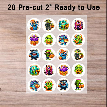 Halloween Edible Image Cookie & Cupcake Topper Little Monsters - 20- 2" Precut Icing Sheet- RA Pape ready to use no tools needed