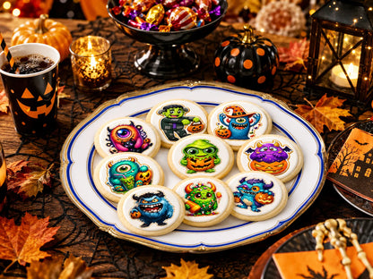 Party Time with Halloween Edible Image Cookie & Cupcake Topper Little Monsters - 20- 2" Precut Icing Sheet- RA Pape