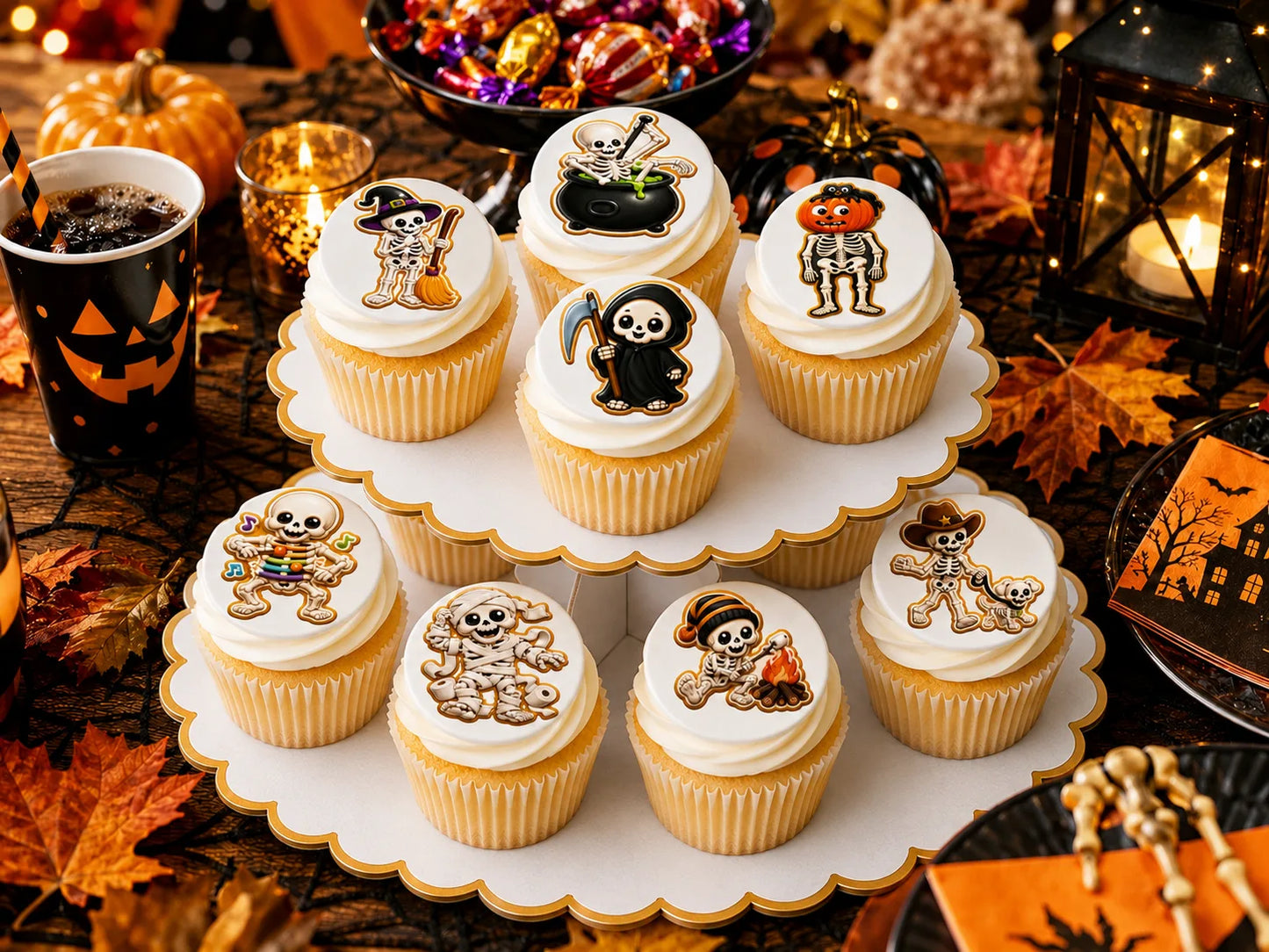 Halloween Edible Image Cookie & Cupcake Topper Skeleton Crew Party Time - 20 Precut Icing Sheet- RA Pape