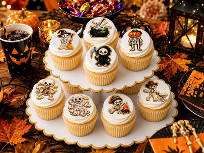 Halloween Edible Image Cookie & Cupcake Topper Skeleton Crew Party Time - 20 Precut Icing Sheet- RA Pape