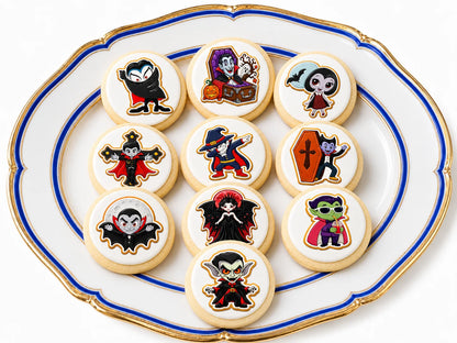 Halloween Edible Image Cookie & Cupcake Topper Vampires Night Out-20- 2" Precut Icing Sheet- RA Pape