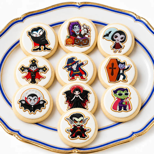 Halloween Edible Image Cookie & Cupcake Topper Vampires Night Out-20- 2" Precut Icing Sheet- RA Pape