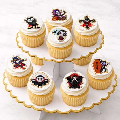Halloween Edible Image Cupcake Topper Vampires Night Out-20- 2" Precut Icing Sheet- RA Pape Cupcake Display