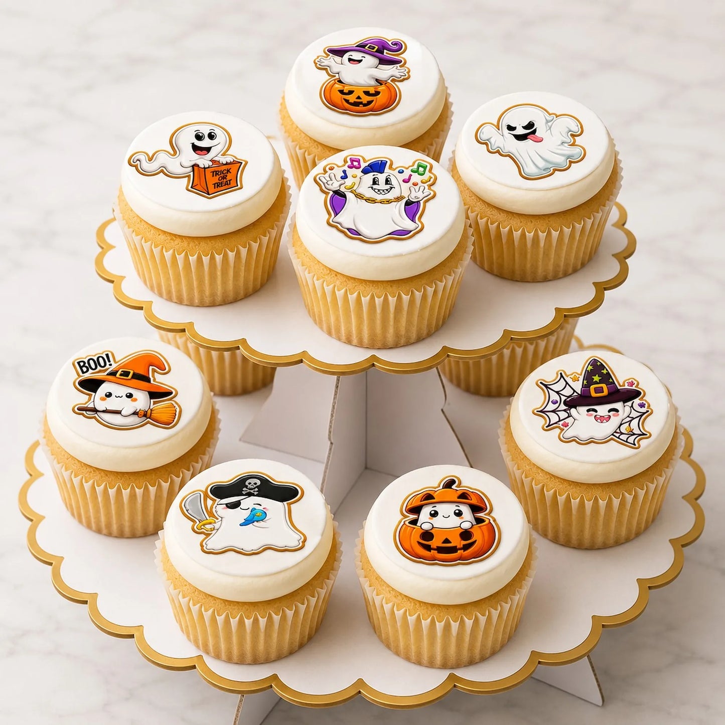 Halloween Edible Image Cupcake Topper Ghostly Delights-20- 2" Precut Icing Sheet- RA Pape