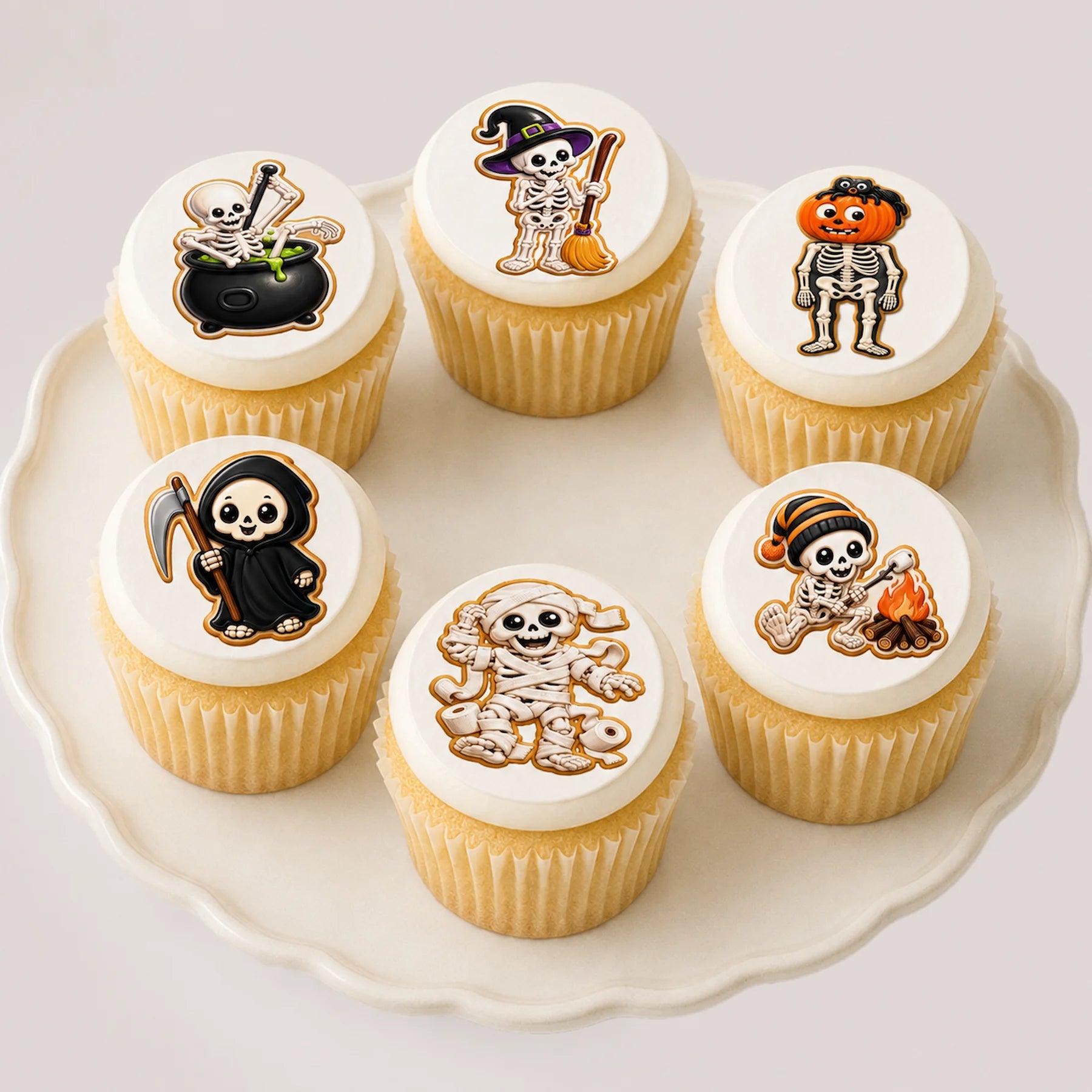 Halloween Edible Image Cupcake Topper Skeleton Crew - 20 Precut Icing Sheet- RA Pape