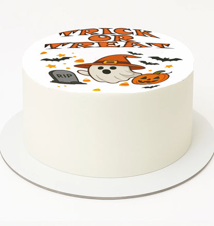 Halloween-themed ghost, pumpkin 'trick or treat'