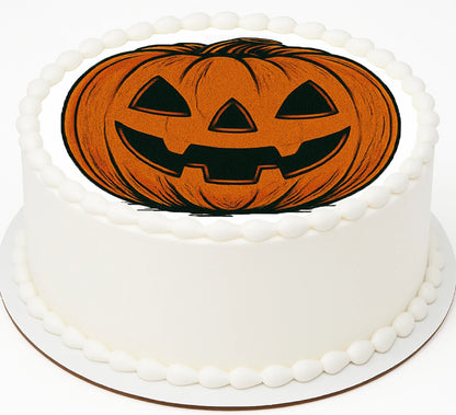 Halloween-themed cake with pumpkin.