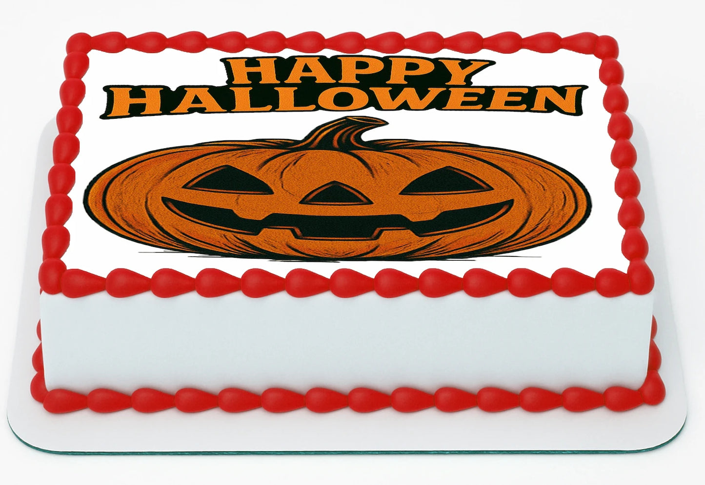 Halloween-themed Edible Icing Images with a pumpkin face and 'Happy Halloween' text