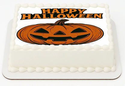Halloween Edible Images with pumpkin design and 'Happy Halloween' text