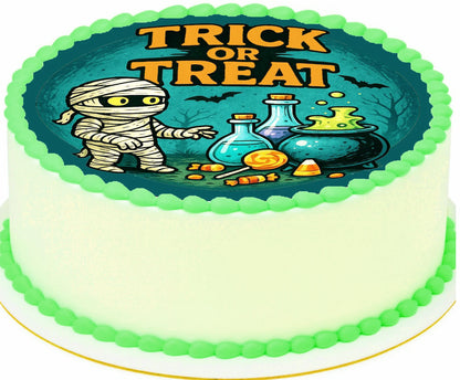 Custom Edible Cake Topper – Halloween Mummies Candy Lab Design – Pre-cut 8" Round Icing Sheet – RA Pape