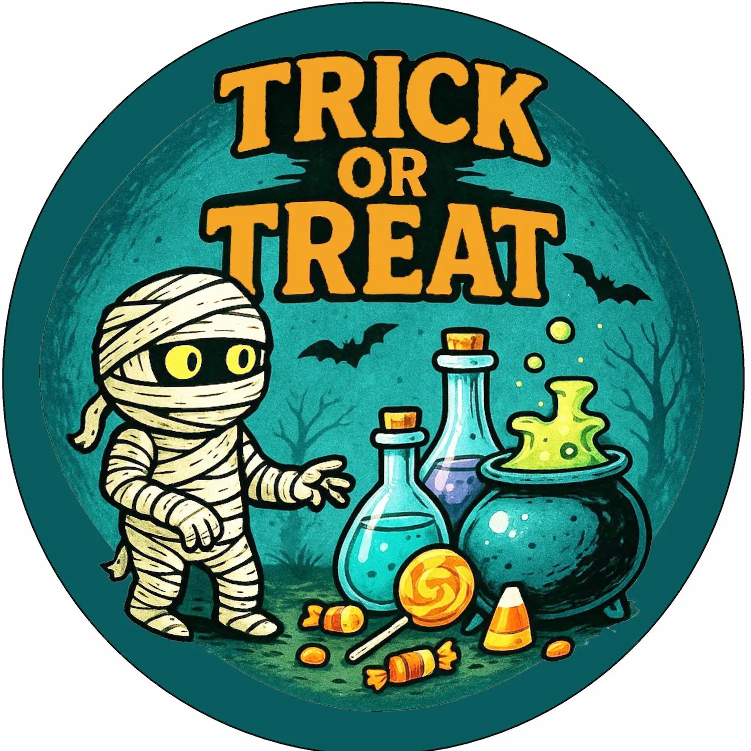 Halloween edible image with mummy and candy lab