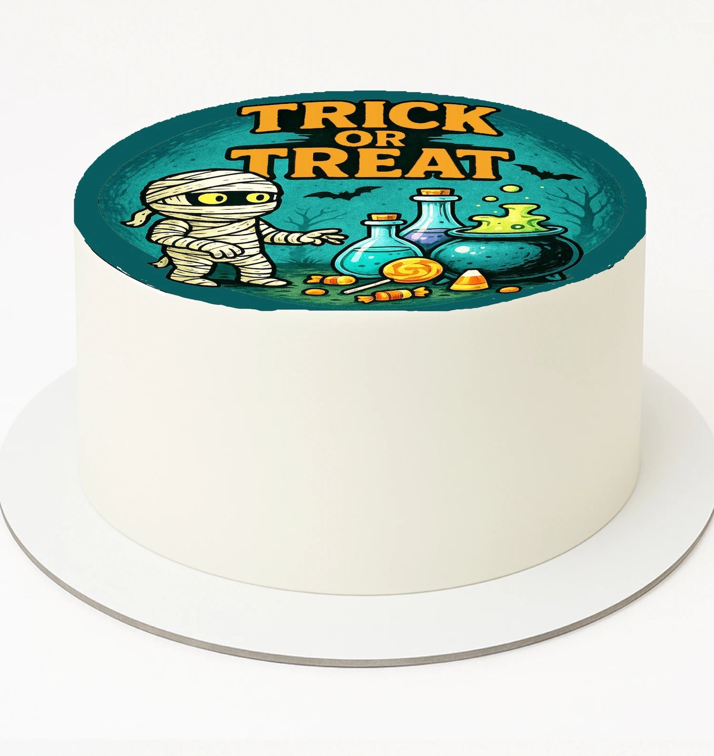 Halloween-themed cake topper with mummy