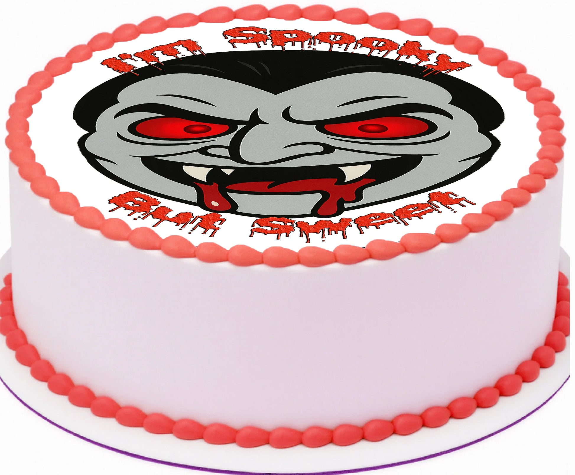Custom Edible Cake Topper – Halloween Vampire Spooky Sweet Design – Pre-cut 8" Round Icing Sheet – RA Pape