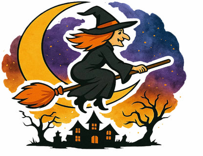 Edible Icing Images halloween wiches flying on a broom .