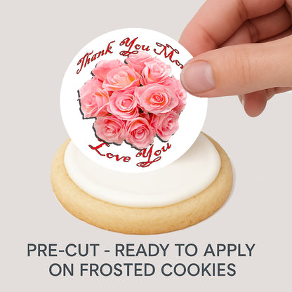 Hanf appling Mother's Day Peach Rose Bouquet Edible Image Cookie Toppers