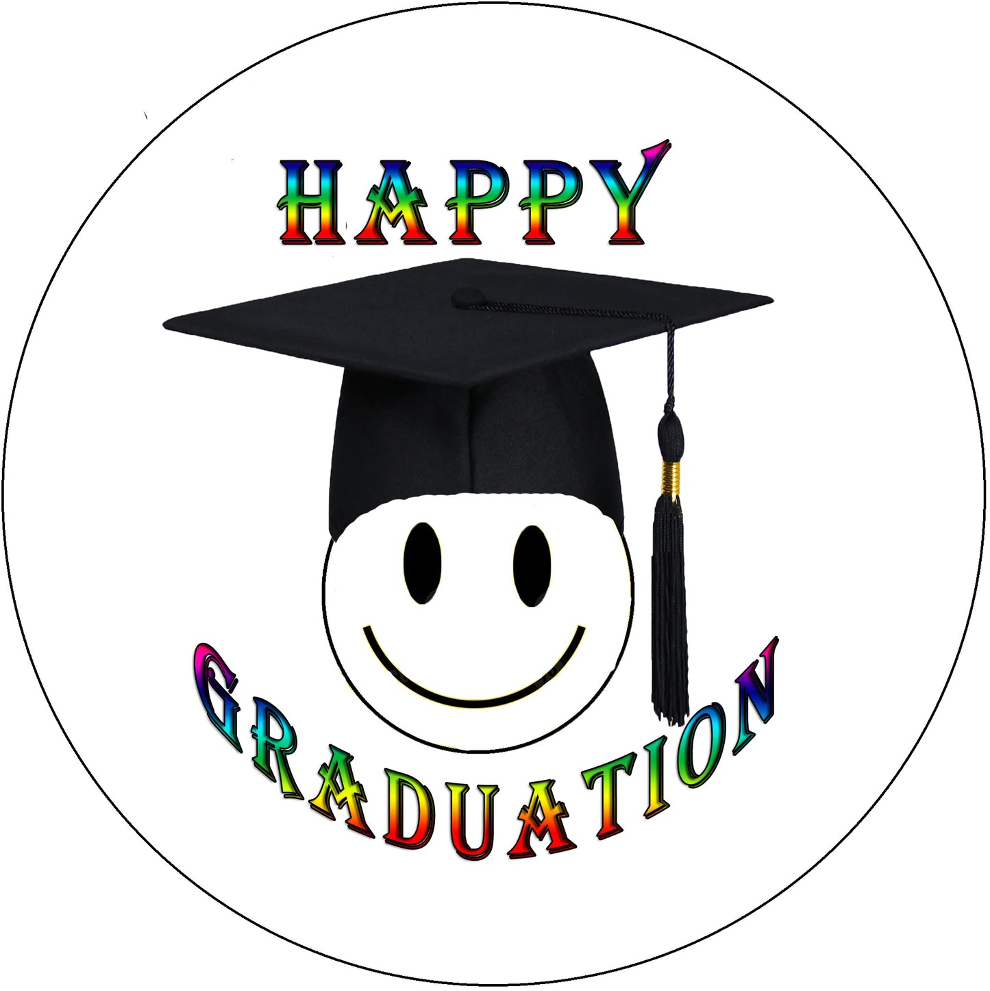 Happy Face grad Graduation Edible Image Sheet Cake Topper - Precut Easy To Use