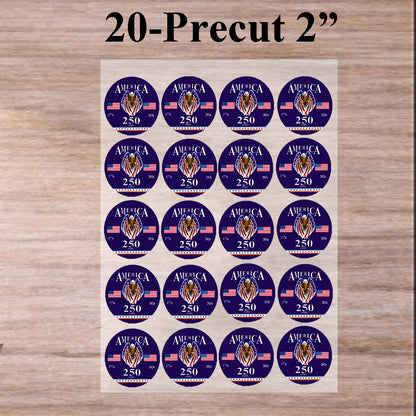 Happy_250_Birthday_USA_Edible_Image_Cookie_Cupcake_Topper Sheet 20_Precut_2_Rounds Easy to Use