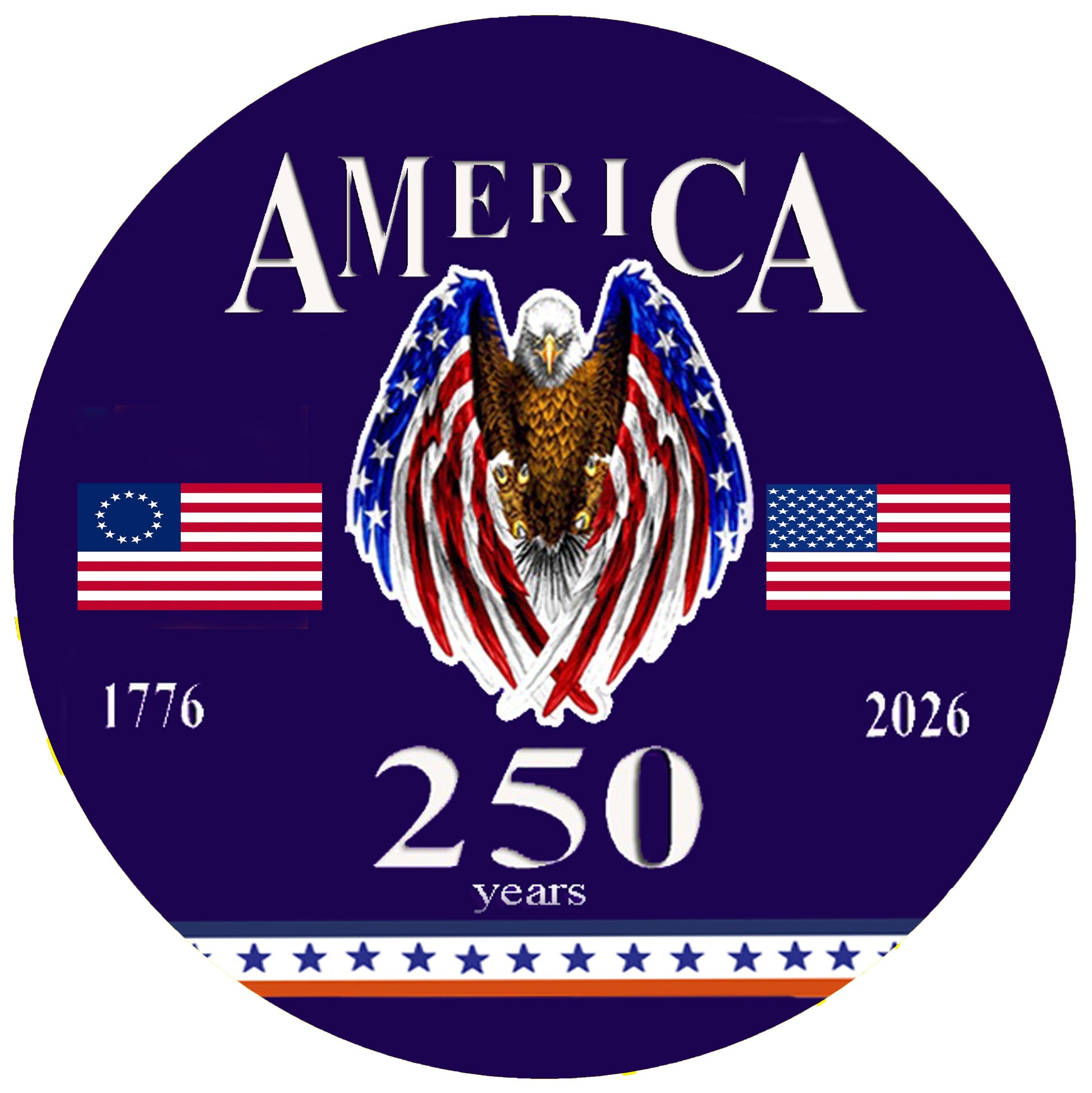 Happy 250 Birthday USA Edible Image Cake Topper - Precut Round