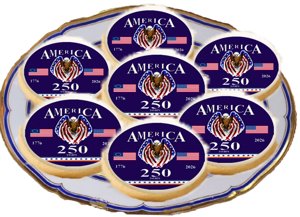 Happy 250 Birthday USA Edible Image Cookie & Cupcake Toppers – Precut 2” Rounds Celebration