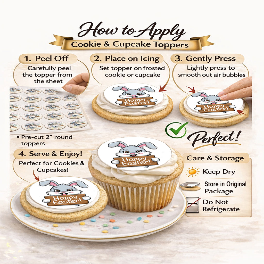 Instructions on How to Apply Edible Image Easter Cookie and Cupcake Topper