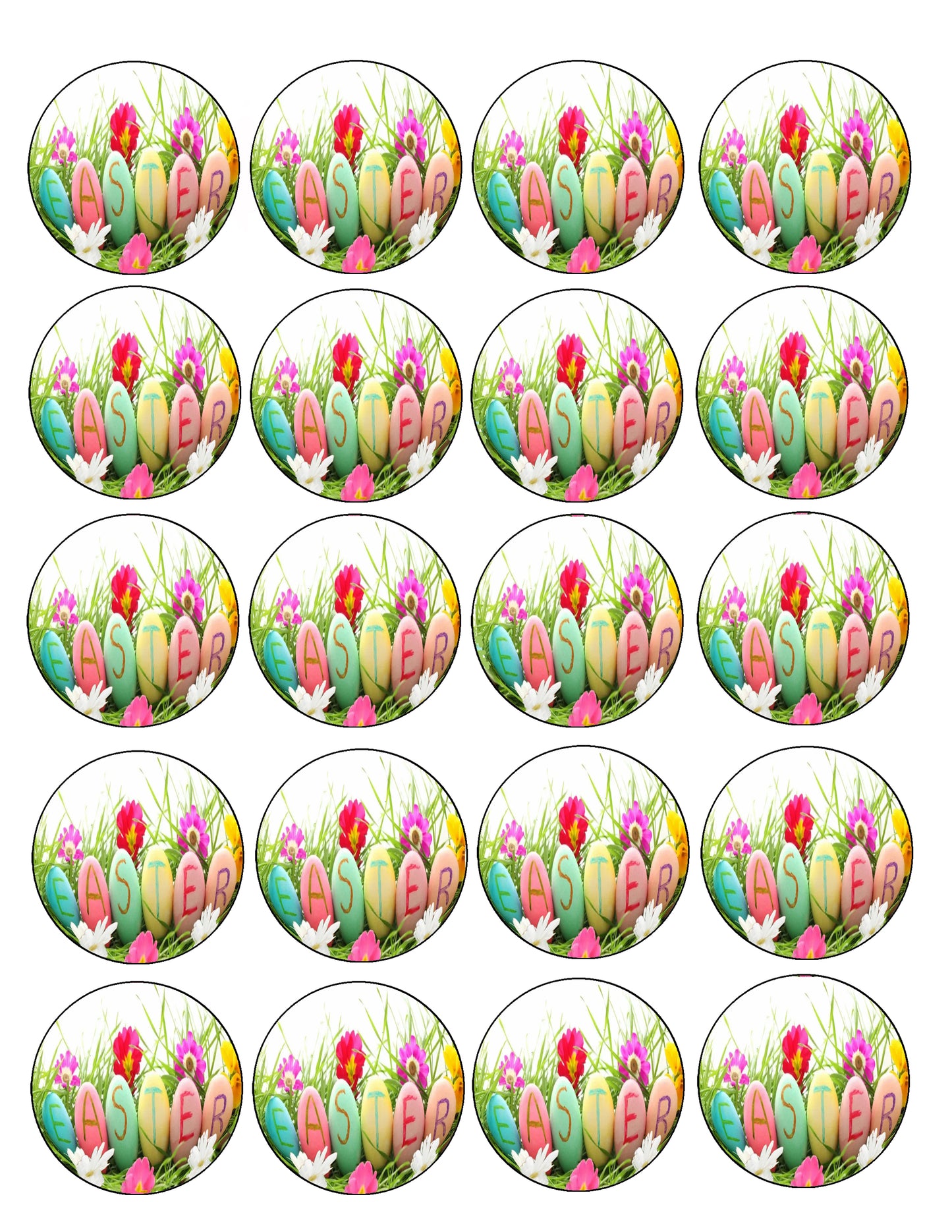 Happy Easter Tulips Edible Cookie Image –  20 Precut 2” Rounds