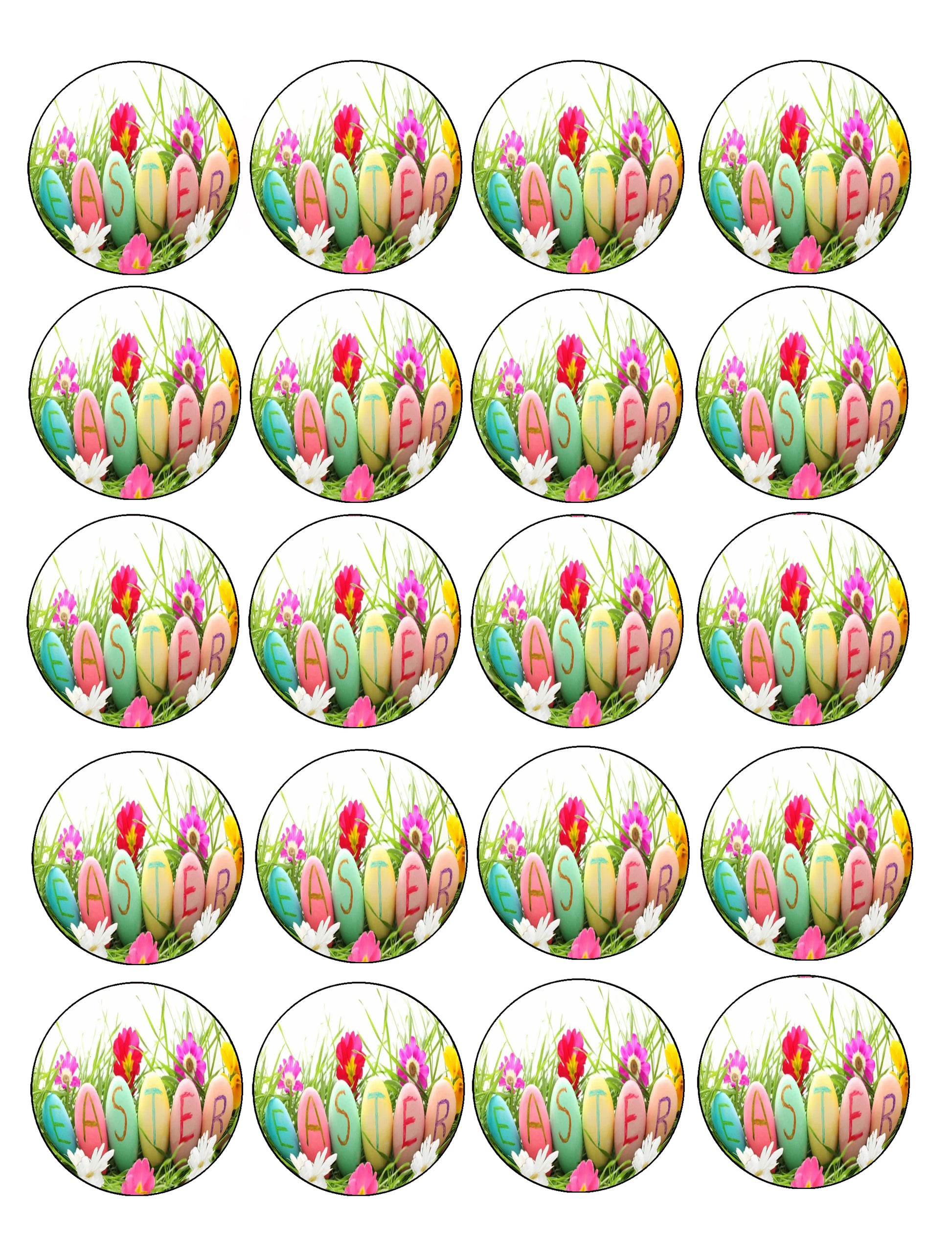 Happy Easter Tulips Edible Cookie Image –  20 Precut 2” Rounds