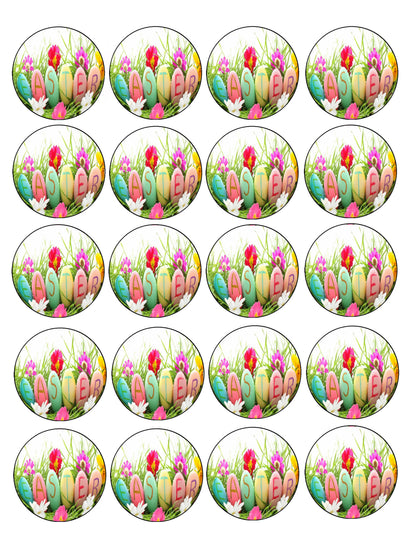 Happy Easter Tulips Edible Cookie Image –  20 Precut 2” Rounds