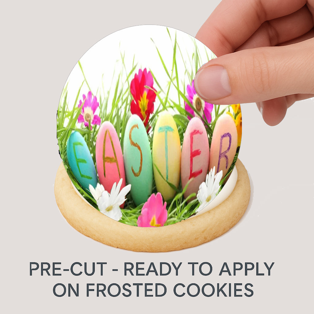 Happy Easter Tulips Edible Cookie Image –  Precut 2” Rounds Easy  to Apply
