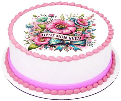Happy Mothers Day Best Mom Edible Image Sheet Cake Topper - Precut Easy To Use
