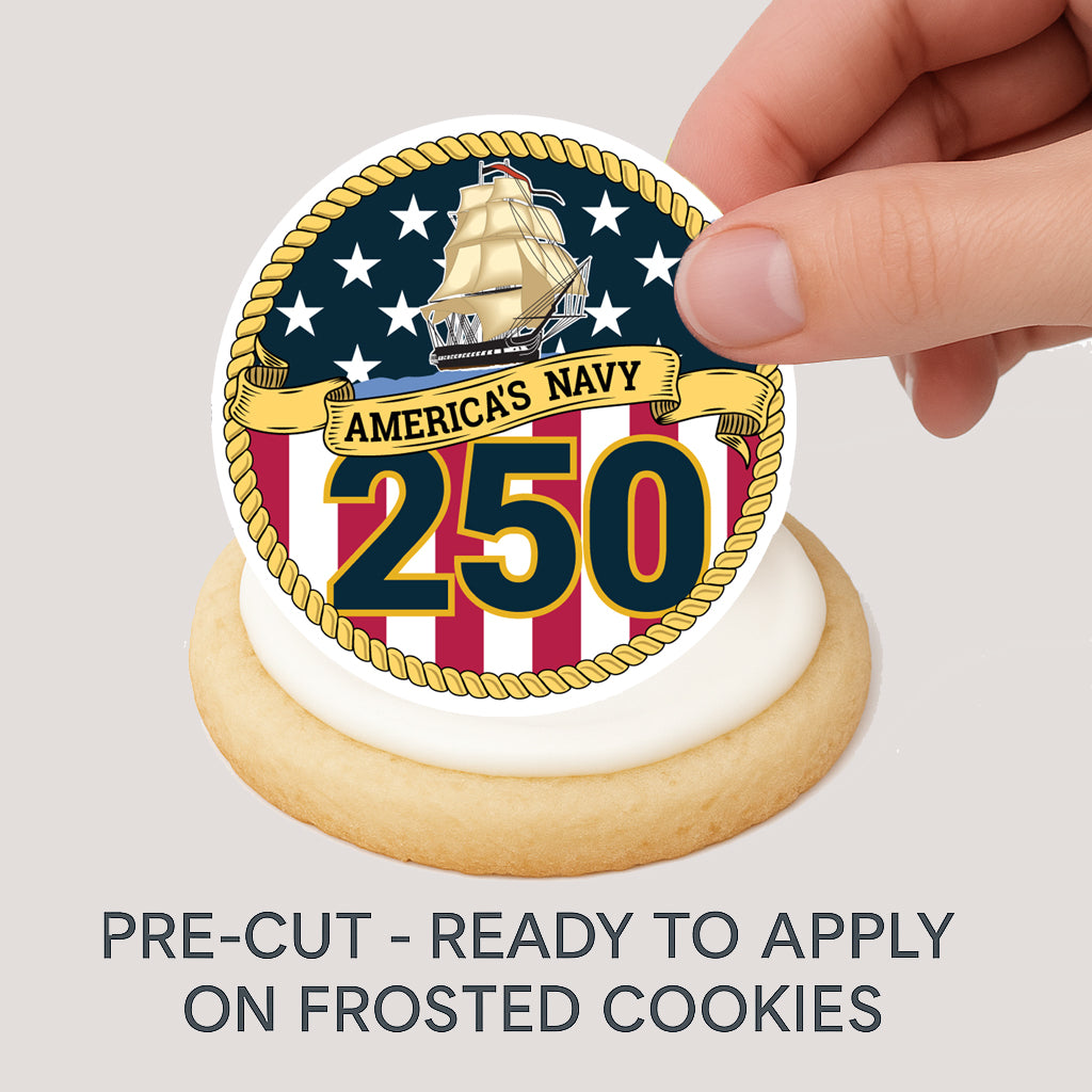 Happy Navy 250 Birthday USA Edible Image Cookie & Cupcake Toppers –  Precut 2” Rounds
Easy to apply