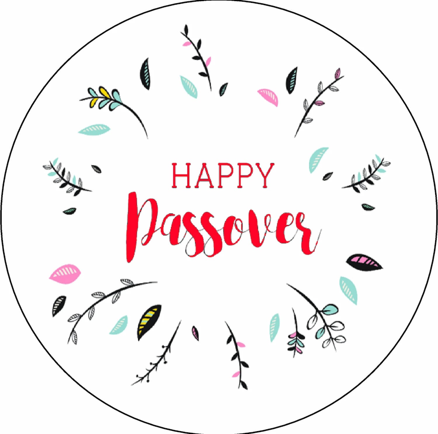 round edible image cake topper with a decorative design and 'Happy Passover' text  