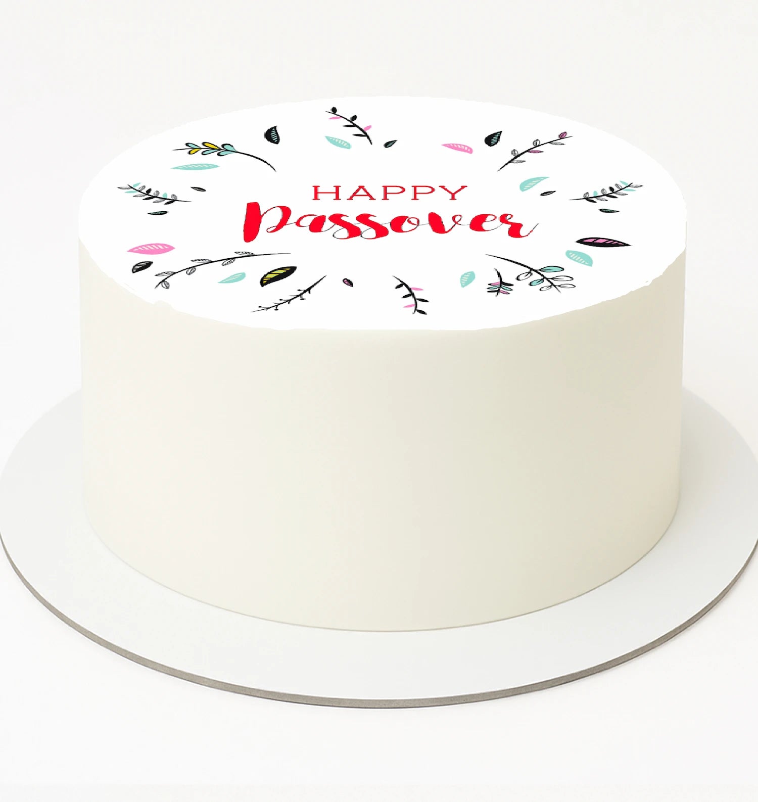 Cake topper with 'Happy Passover' text on a edible image