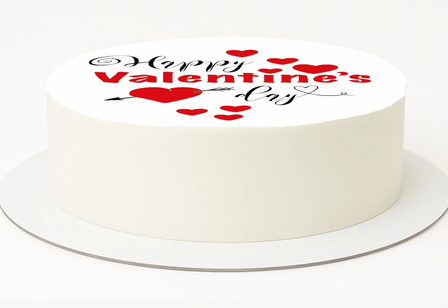 Edible icing image cake topper with 'Happy Valentine's Day' text and red hearts