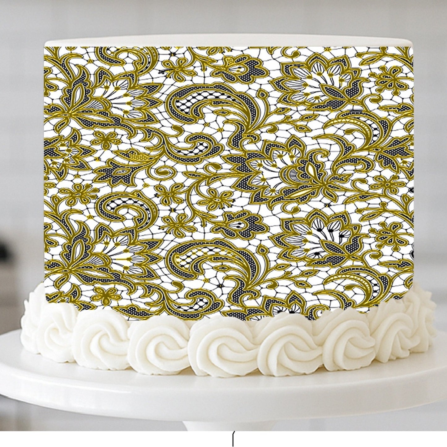 Heirloom Lace Collection - Edible Image - Cake Wrap Antiqu Gold Lace cake 