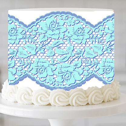Heirloom Lace Collection - Edible Image - Cake Wrap Delicate Blue Romance zoom