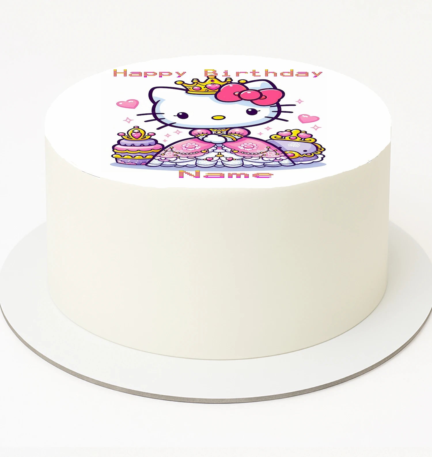 Birthday cake with Hello Kitty design and 'Happy Birthday' text  edible image