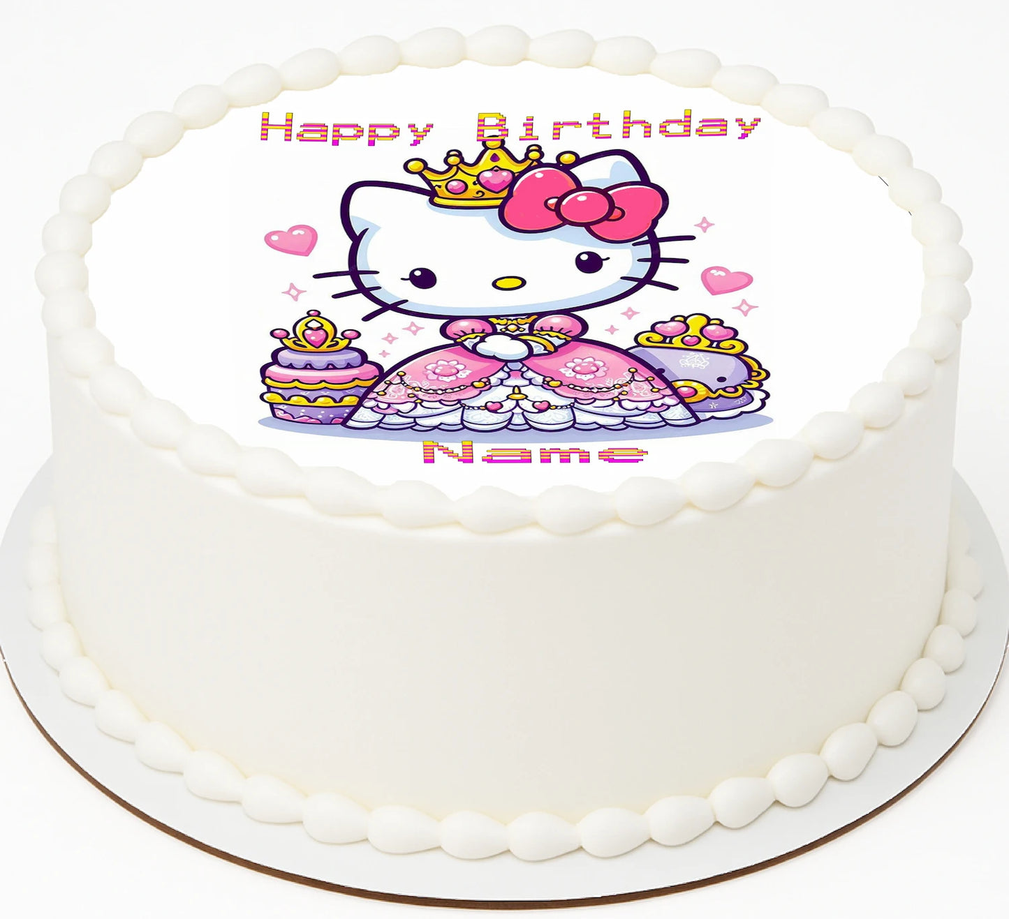 Birthday cake with Hello Kitty design and 'Happy Birthday' text
