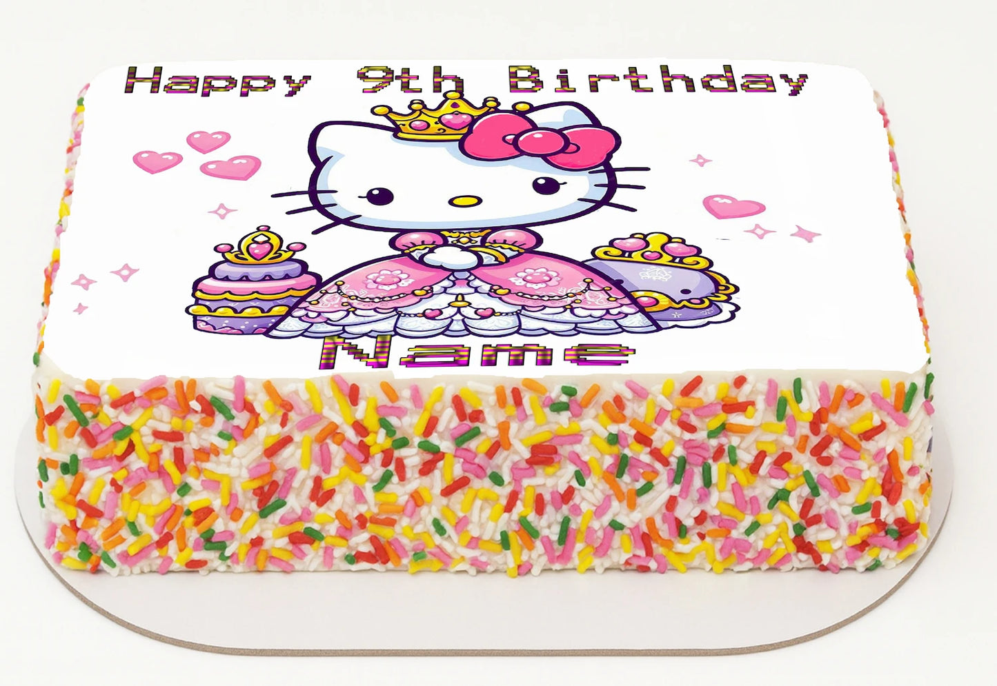Edible Icing Images Sheet Cake Topper with Hello Kitty Kat-themed decoration featuring text personalized with name and age