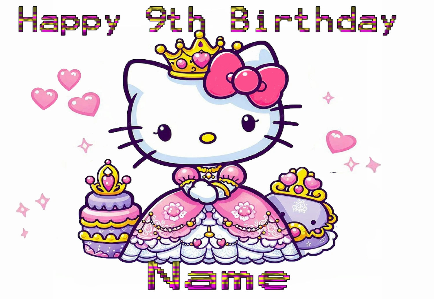 Hello Kitty birthday cake with pink and purple decorations by Edible Icing Images