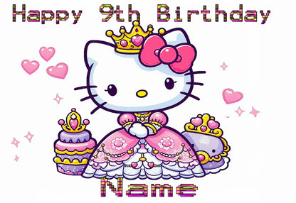 Hello Kitty birthday cake with pink and purple decorations by Edible Icing Images