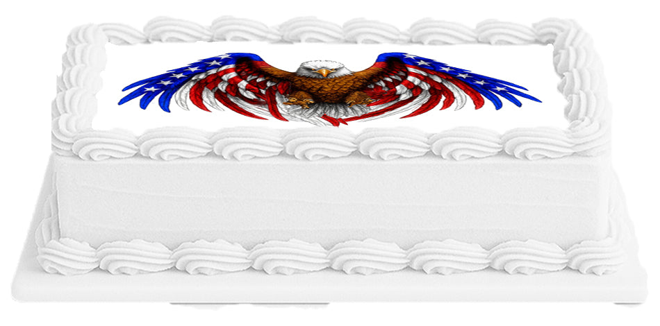 Custom Edible Cake Topper – American Eagle Design – 1/4 Sheet Cake (9x13) – Precut Frosting Sheet – RA Pape