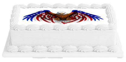 Custom Edible Cake Topper – American Eagle Design – 1/4 Sheet Cake (9x13) – Precut Frosting Sheet – RA Pape