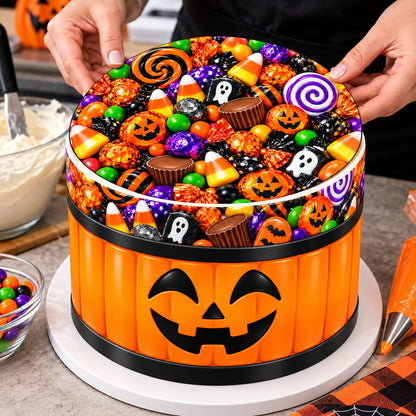 Halloween Seamless Jack-O-Lantern Trick-Or-Treat Edible Image Cake Wrap and Topper Icing Sheet - RA Pape