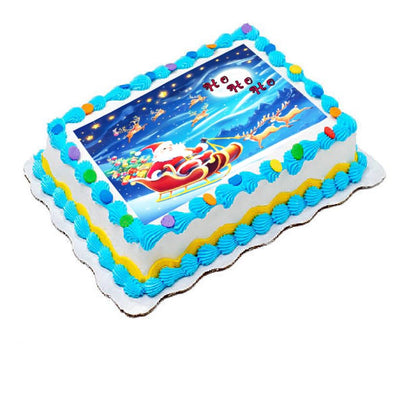 Rectangular cake with Santa Claus design on a white background