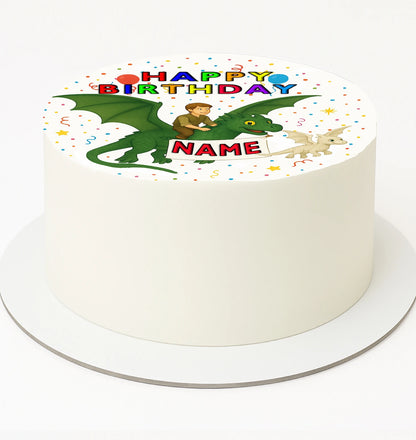 Birthday edible Icing Image with a green dragon and teddy bear design, ready to be custimuzed!