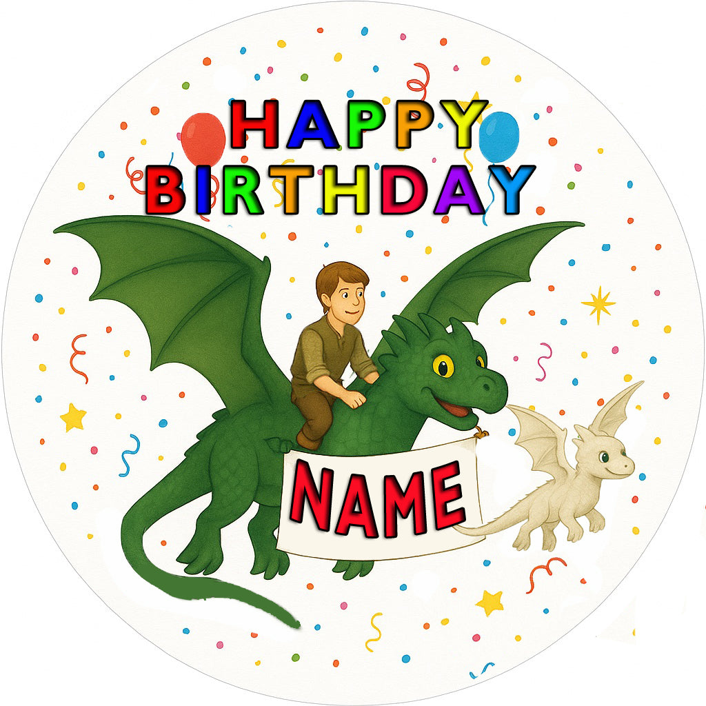 Edible Icing Images how to train your dragon boy riding a dragon with baby dragon becides  it.